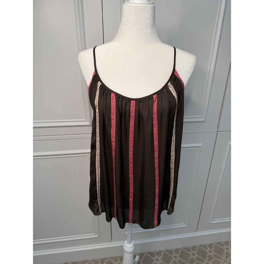 L'AGENCE Camisole Top Womens Brown Pink Very Good Studded Silk Cami